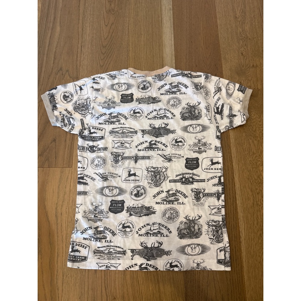 Vintage John Deere Graphic T Shirt Boys Large All Over Print White Short Sleeve - Picture 5 of 5